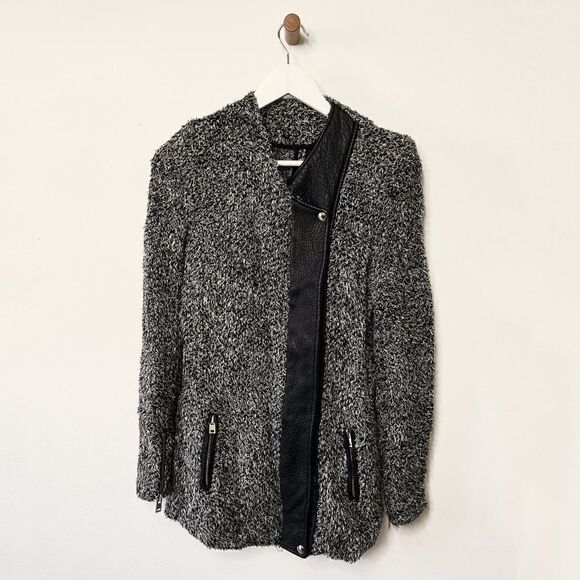 IRO Derby Boucle Knit Leather Trim Full Zip Jacket in Gris Souris - Picture 2 of 8